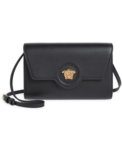 Versace La Medusa Leather Wallet On A Strap - Black