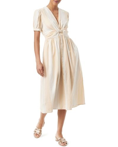 Sam Edelman Christy Stripe Twist Front Linen Blend Midi Dress - Natural