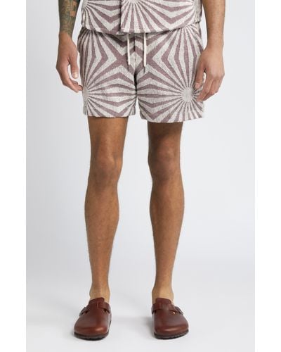 Oas Cortado Geo Jacquard Terry Cloth Shorts - Brown