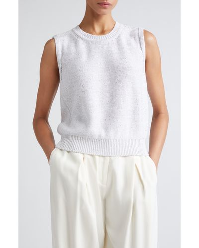 Akris Sequin Linen Blend Sweater Vest - White