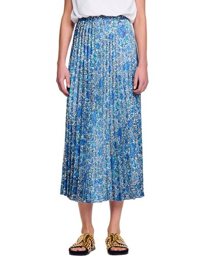 Sandro Anjel Floral Pleated Skirt - Blue