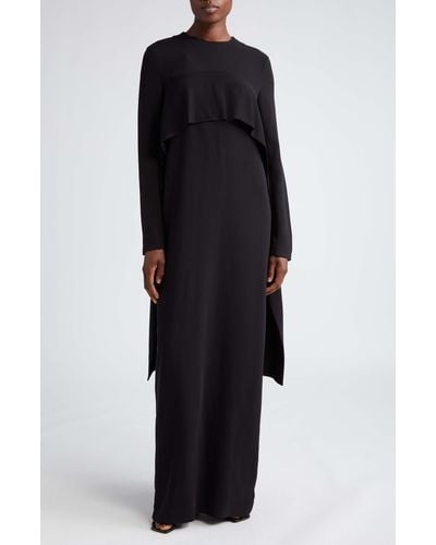 Totême Cape Overlay Long Sleeve Maxi Dress - Black