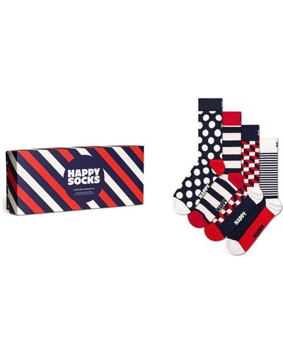 Happy Socks Classic Dot & Stripe 4-pack Cotton Blend Crew Socks Gift Set - Red