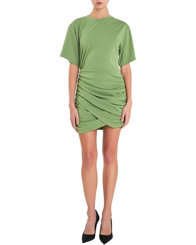 Grey Lab Ruched Asymmetric Minidress - Green