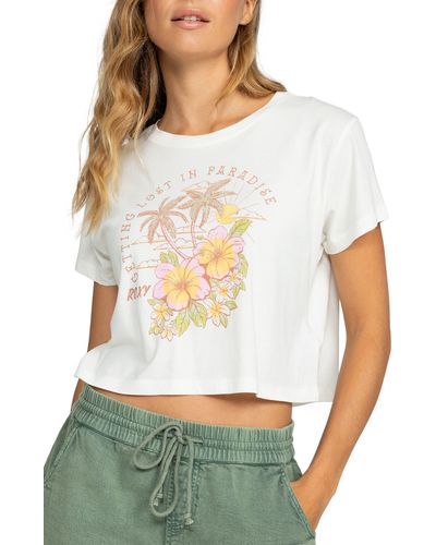 Roxy Hibiscus Paradise Crop Graphic T-shirt - White