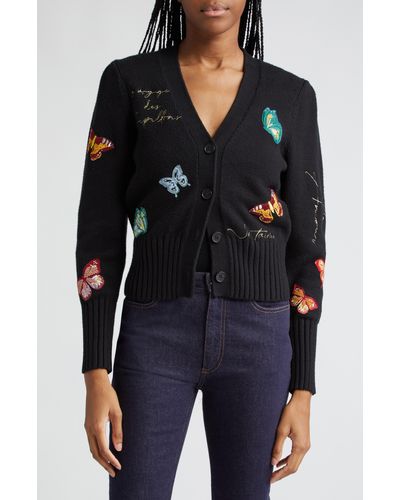 Cinq À Sept Morgan Butterfly Embroidered Cardigan - Black