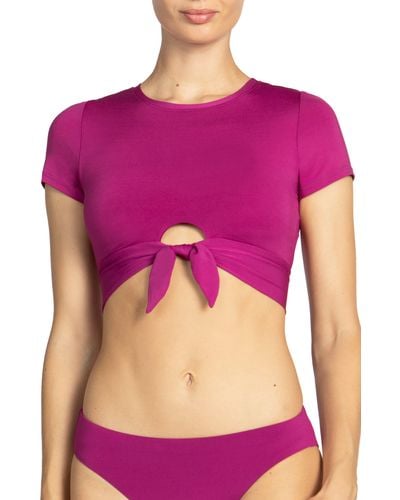 Robin Piccone Ava Knot Front Tee Bikini Top - Pink