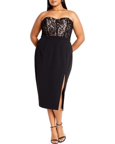 City Chic Perfect Date Mixed Media Strapless Dress - Black