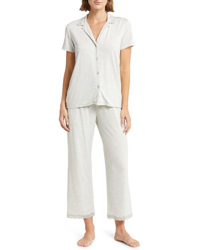 Natori Feathers Lace Trim Jersey Pajamas - White