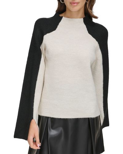DKNY Colorblock Funnel Neck Sweater - White
