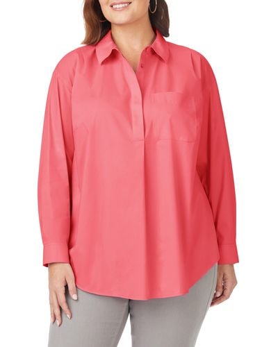 Foxcroft Lacey Non-iron Popover Tunic Top - Pink