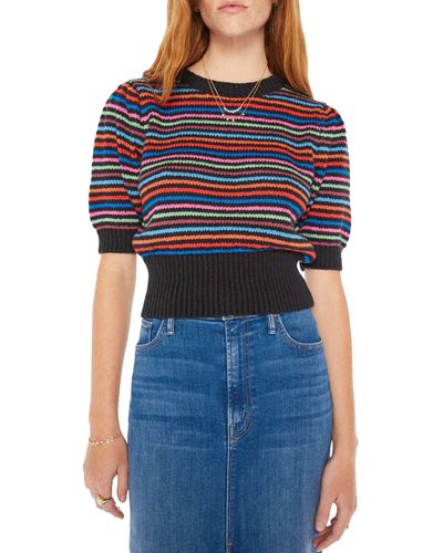 Mother The Powder Puff Stripe Short Sleeve Sweater - Blue