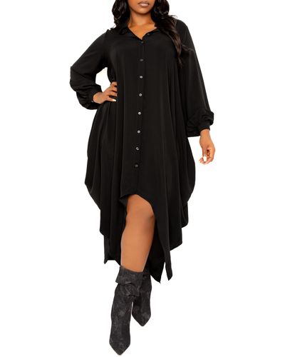 Buxom Couture Drape Maxi Shirtdress - Black