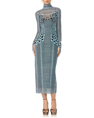 AFRM Shailene Long Sleeve Turtleneck Mesh Dress - Blue