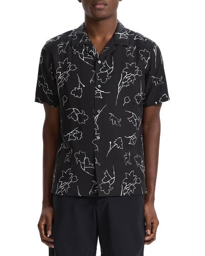 Theory Irving Sketch Floral Camp Shirt - Black