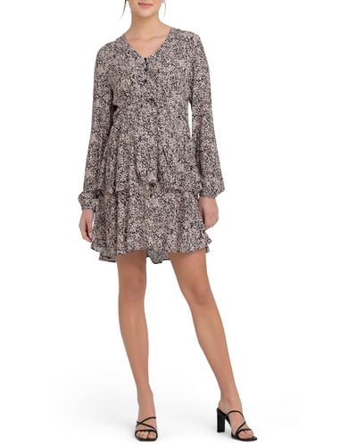 Ripe Maternity Florence Tiered Long Sleeve Floral Maternity/nursing Dress - Multicolor