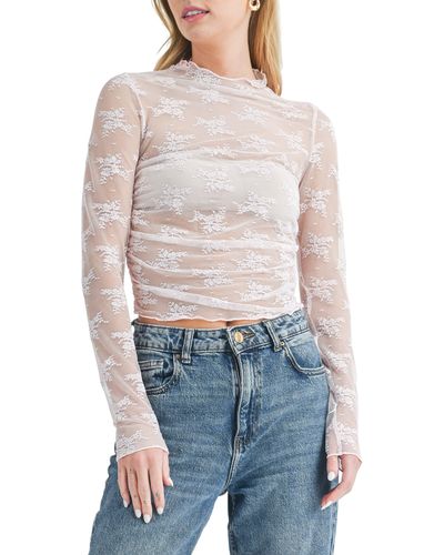 All In Favor Lace Mesh Top In At Nordstrom, Size X-small - Blue