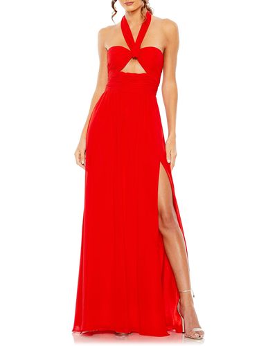 Mac Duggal Ruched Halter Neck Gown - Red