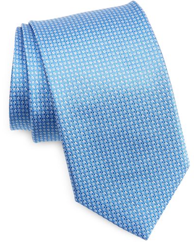 David Donahue Geometric Extra Long Silk Tie - Blue