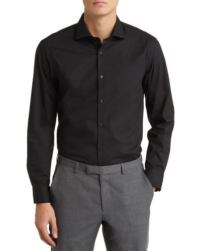 Nordstrom Extra Trim Fit Stripe Tech-smart Coolmax Non-iron Dress Shirt - Black