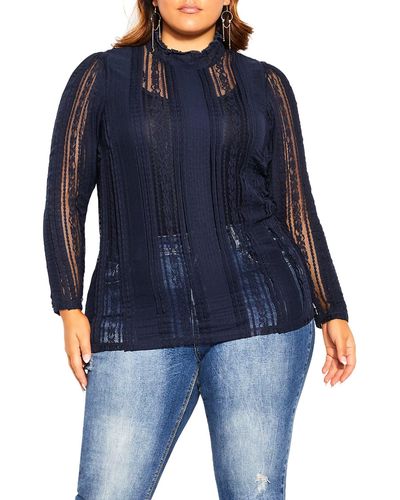 City Chic Paneled Lace Top - Blue