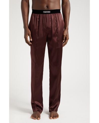 Tom Ford Stretch Silk Pajama Pants - Red