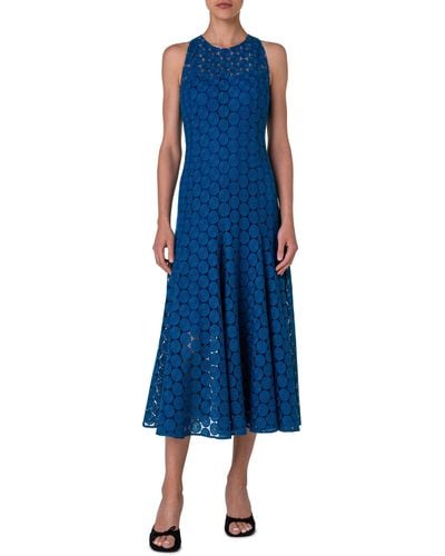 Akris Punto Dot Guipure Lace A-line Midi Dress - Blue
