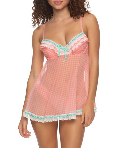 Black Bow 'ruffles Galore' Underwire Chemise & Hipster Briefs - Pink