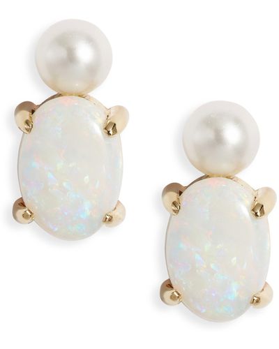 POPPY FINCH Opal & Cultured Pearl Stud Earrings - White