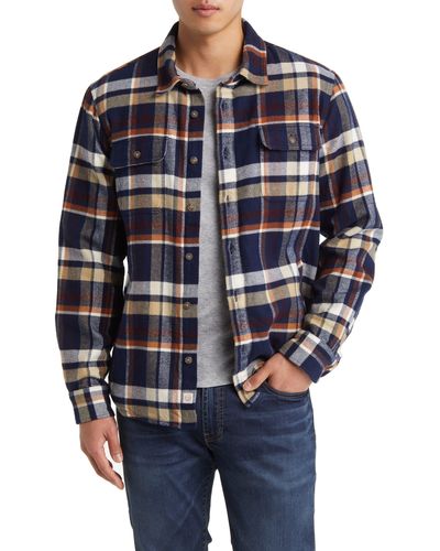 Marine Layer Signature Plaid Flannel Lined Button-up Camping Shirt - Blue