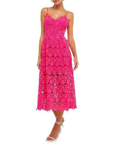 Endless Rose Lace Spaghetti Strap Midi Dress - Pink