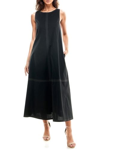 Socialite Seamed Stretch Cotton Midi Dress - Black