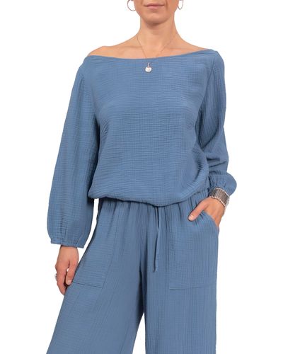 EVERYDAY RITUAL Penny Off The Shoulder Lounge Top - Blue