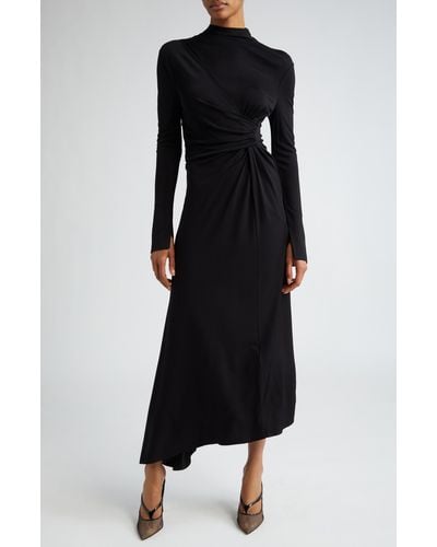 Victoria Beckham Asymmetric Long Sleeve Draped Dress - Black
