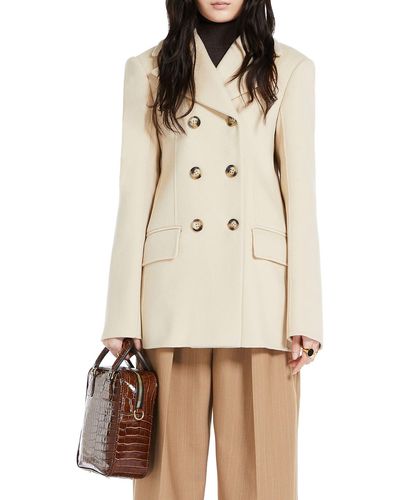 Sportmax Double Breasted Double Face Virgin Wool Coat - Natural