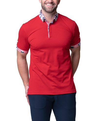 Maceoo Mozart Solid Ripple Piqué Button-down Polo At Nordstrom - Red