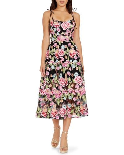 Dress the Population Dream Floral Embroidered Lace Midi Dress - Multicolor