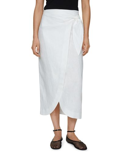 Mango Wrap Front Linen Midi Skirt - White