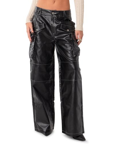 Edikted Faye Faux Leather Cargo Pants - Black