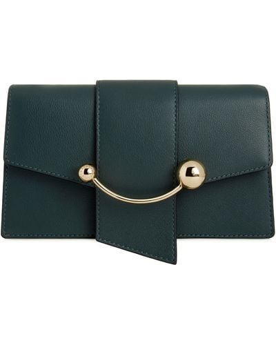 Strathberry Crescent On A Chain Croc Embossed Leather Shoulder Bag - Green
