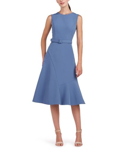 Kay Unger Janet Belted Cocktail Midi Dress - Blue
