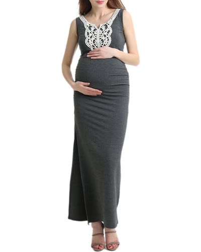 Kimi + Kai Bethany Crochet Trim Maternity Maxi Dress - Black