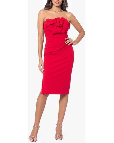Betsy & Adam Rosette Strapless Cocktail Dress - Red
