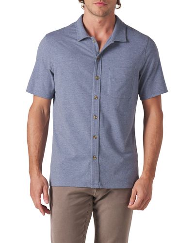 The Normal Brand Puremeso Solid Short Sleeve Knit Button-up Shirt - Blue