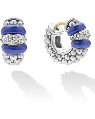 Lagos Blue Caviar Diamond & Ceramic huggie Hoop Earrings