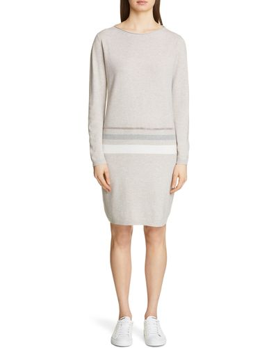 Fabiana Filippi Stripe Long Sleeve Wool Blend Sweater Dress - Gray