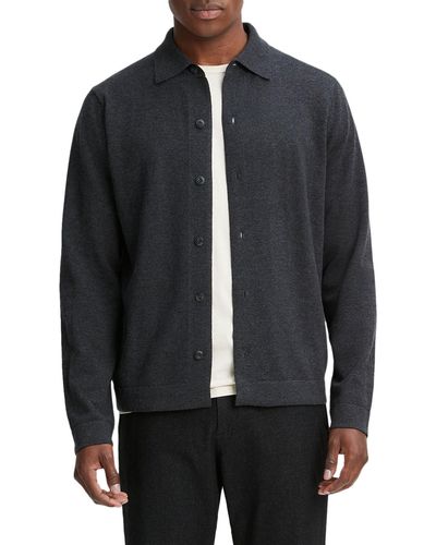 Vince Wool & Cotton Button-up Knit Shirt - Black