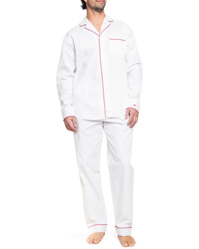 Petite Plume Contrast Piping Cotton Pajamas - White