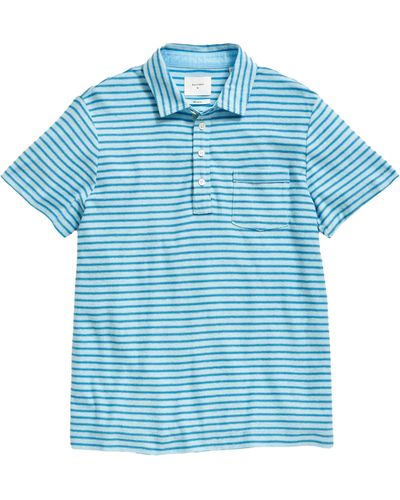 Billy Reid Reverse Stripe Hemp & Cotton Polo - Blue