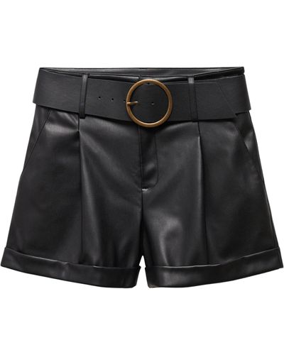 Mango Caia Belted Faux Leather Shorts - Black